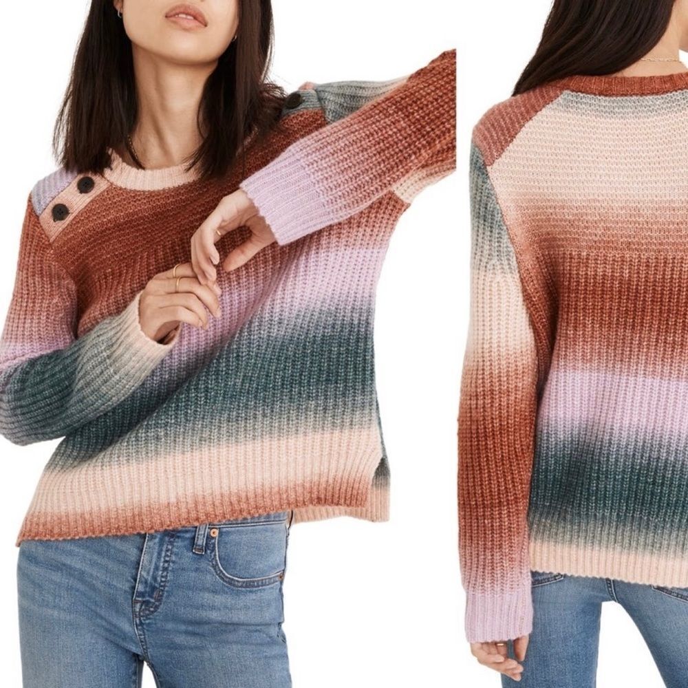 Madewell Space Dyed Button Shoulder Wool & Alpaca Blend Sweater Size Small